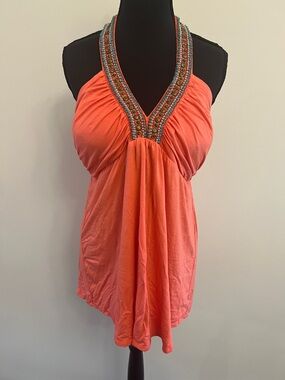 Cache Coral Beaded Halter Camisole